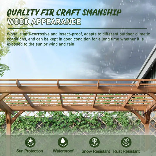 12 X 10 FT Outdoor Wood Pergola, Wooden Grape Pergola For Climbing Plant Support For Garden, Patio, Backyard, Deck, Brown - LaTezza Online Shop