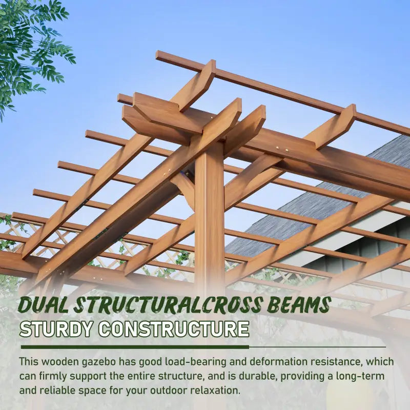 12 X 10 FT Outdoor Wood Pergola, Wooden Grape Pergola For Climbing Plant Support For Garden, Patio, Backyard, Deck, Brown - LaTezza Online Shop