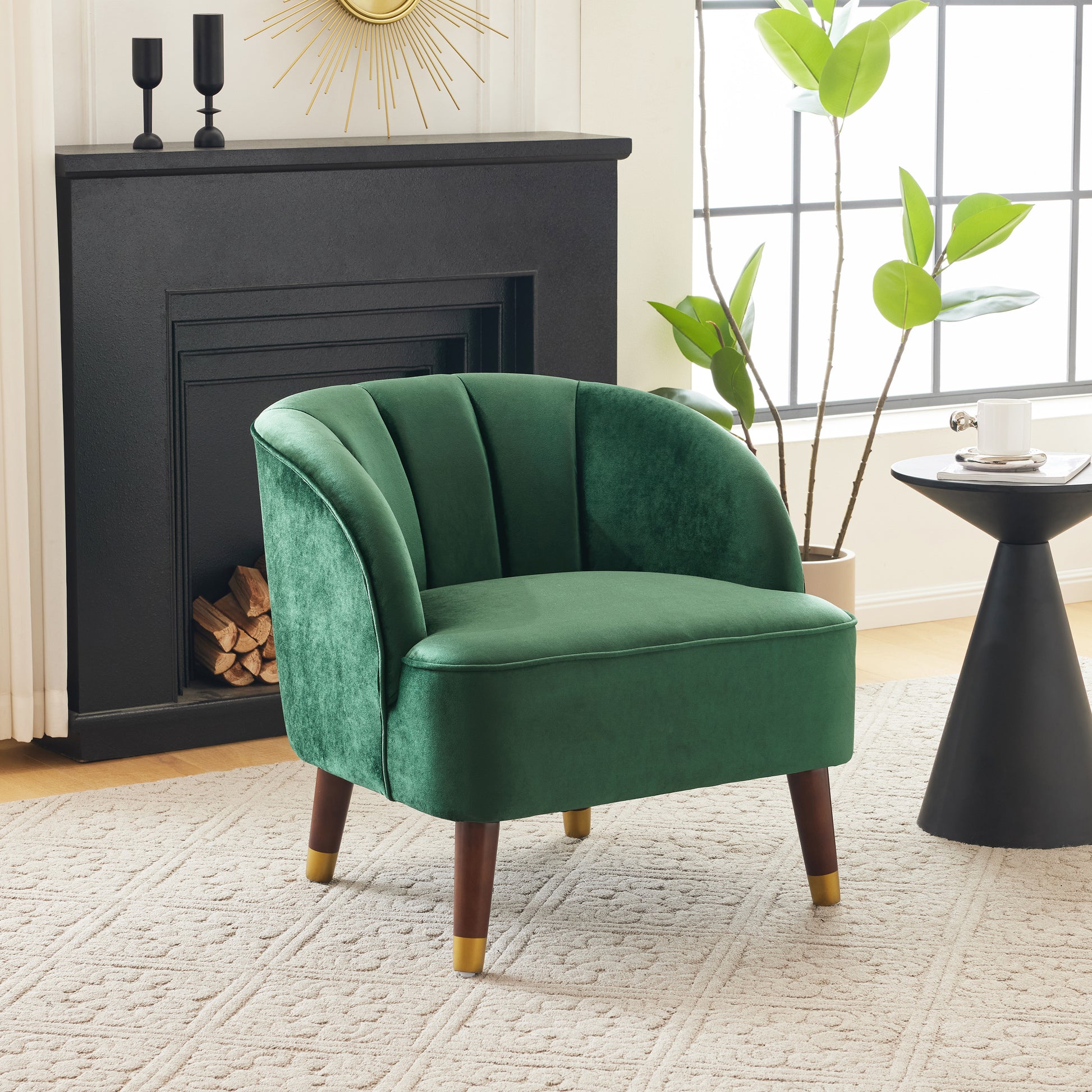 Green Upholstered Barrel Accent Chair With Wooden Legs - LaTezza Online Shop