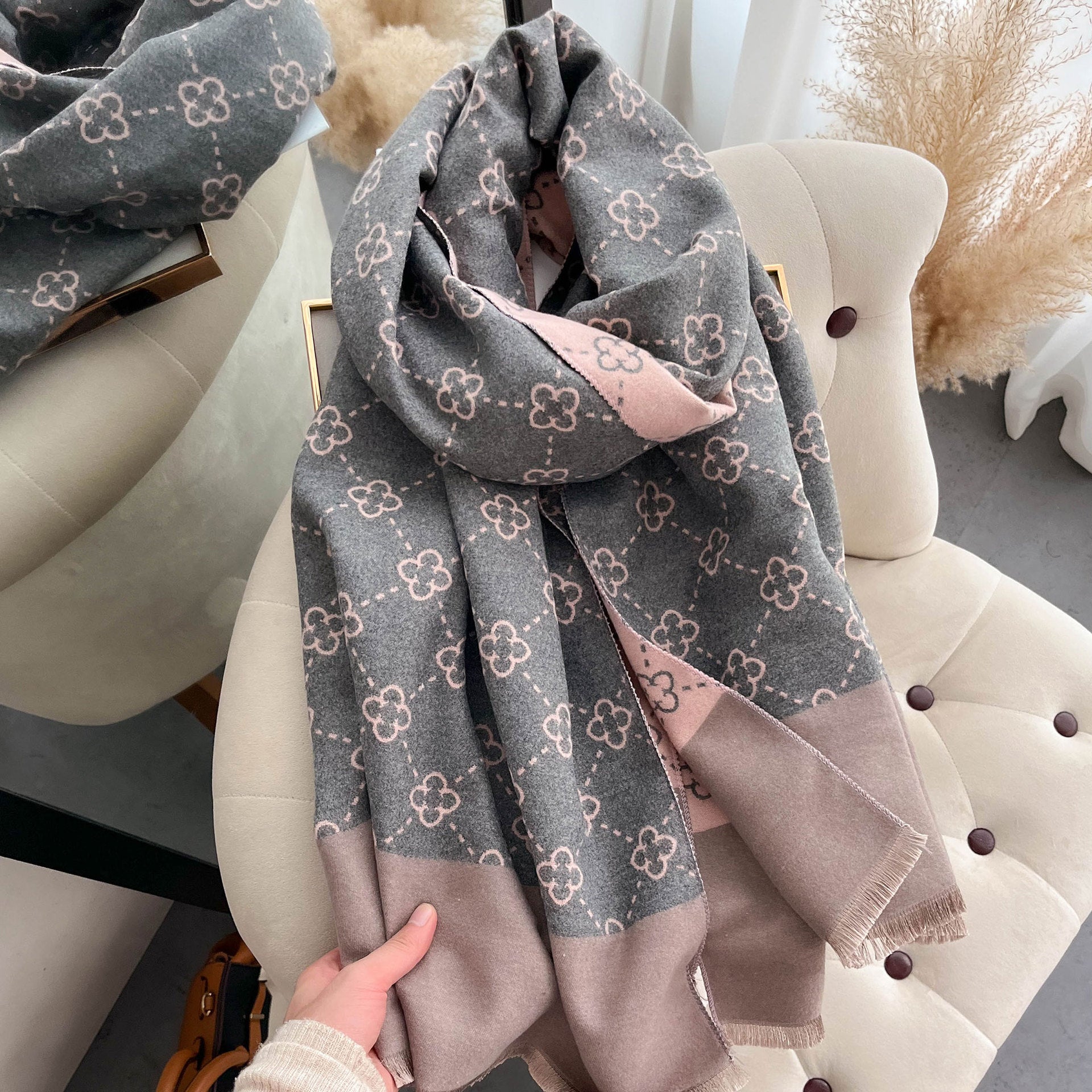 Imitation cashmere scarf women's sunflower pattern warm and thick long shawl scarf - LaTezza Online Shop