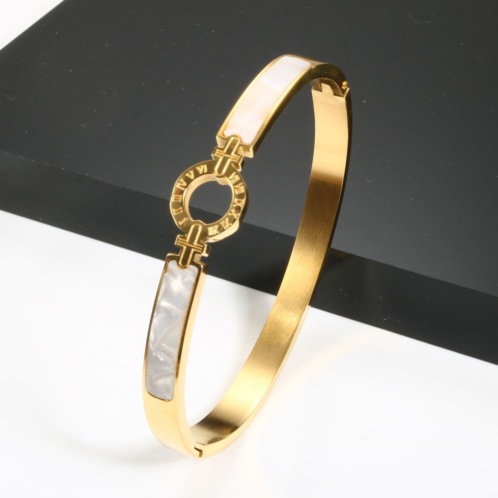 White Shell Roman Numeral Bangles & Bracelet - LaTezza Online Shop