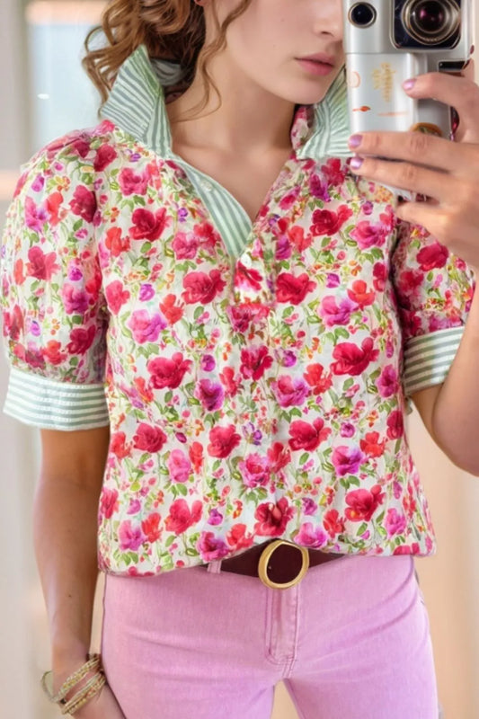 Printed Collared Neck Short Sleeve Blouse - LaTezza Online Shop