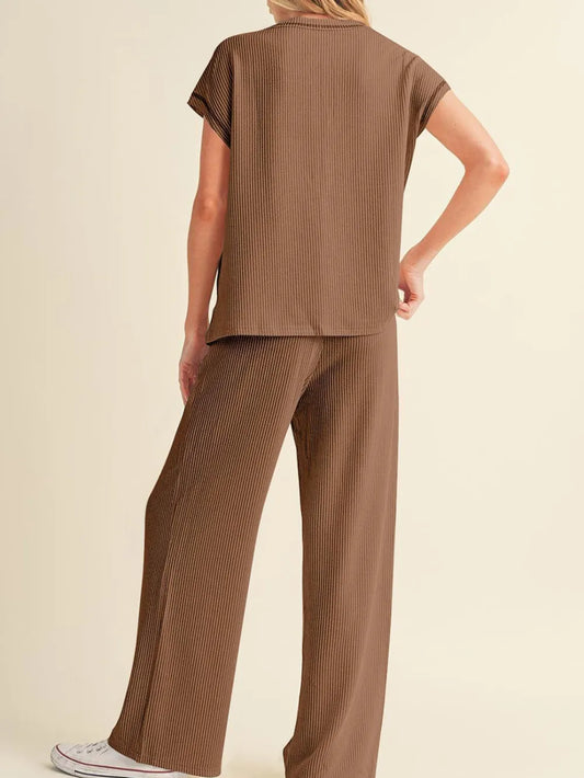 Ribbed Exposed Seam Top and Pants Set - LaTezza Online Shop