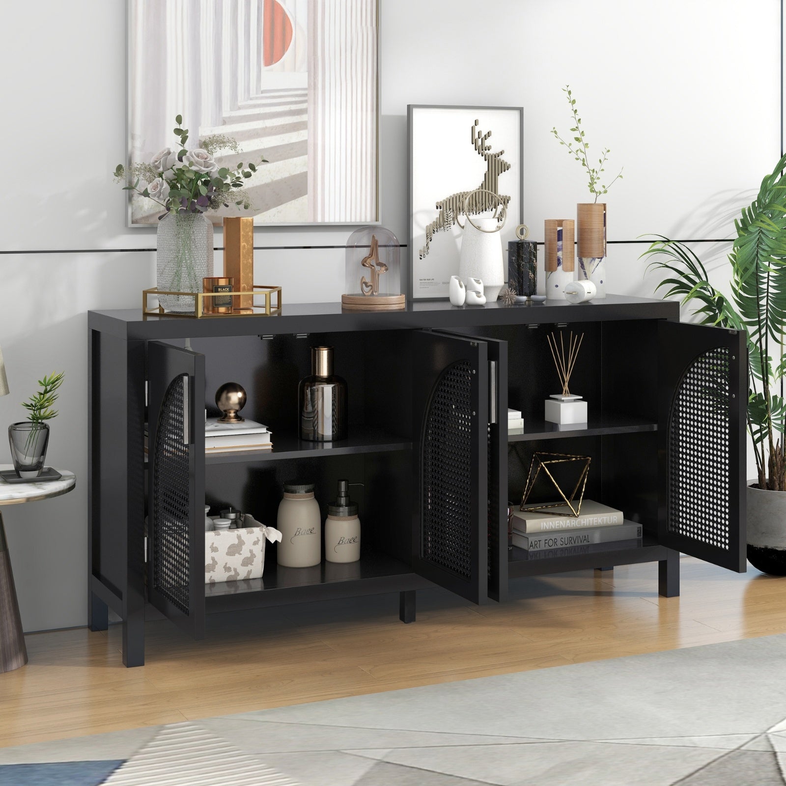 TREXM Sideboard With Rattan Door & Metal Handles For Living Room - LaTezza Online Shop