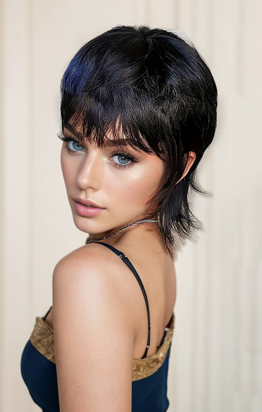 14-Inch Mullet Wig With Fluffy Layered Pixie Cut, Synthetic Short Straight Hair, High-Temperature Chemical Fiber, - LaTezza Online Shop