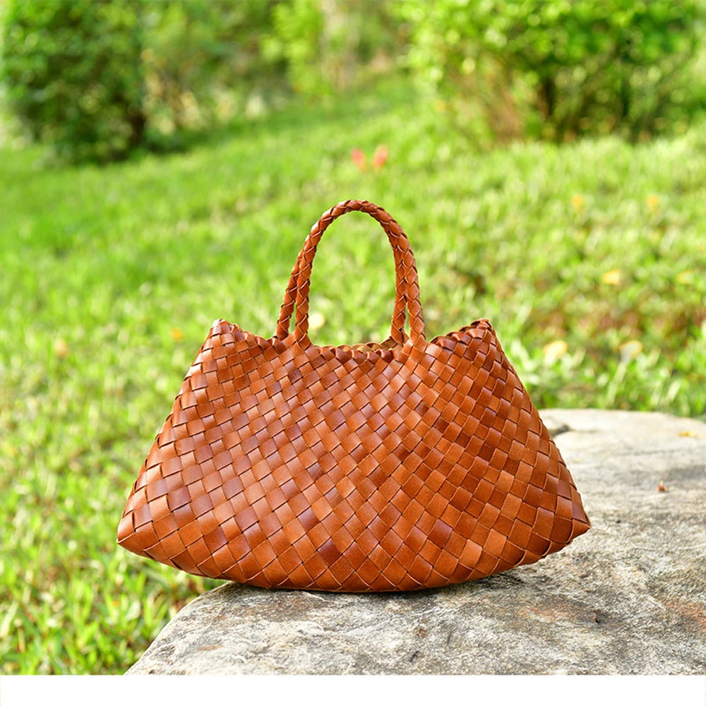Hand Bag Genuine Leather Weave Tote Top Quality Women Basket Shopping Bags Handle Beach Hobos Handbag - LaTezza Online Shop