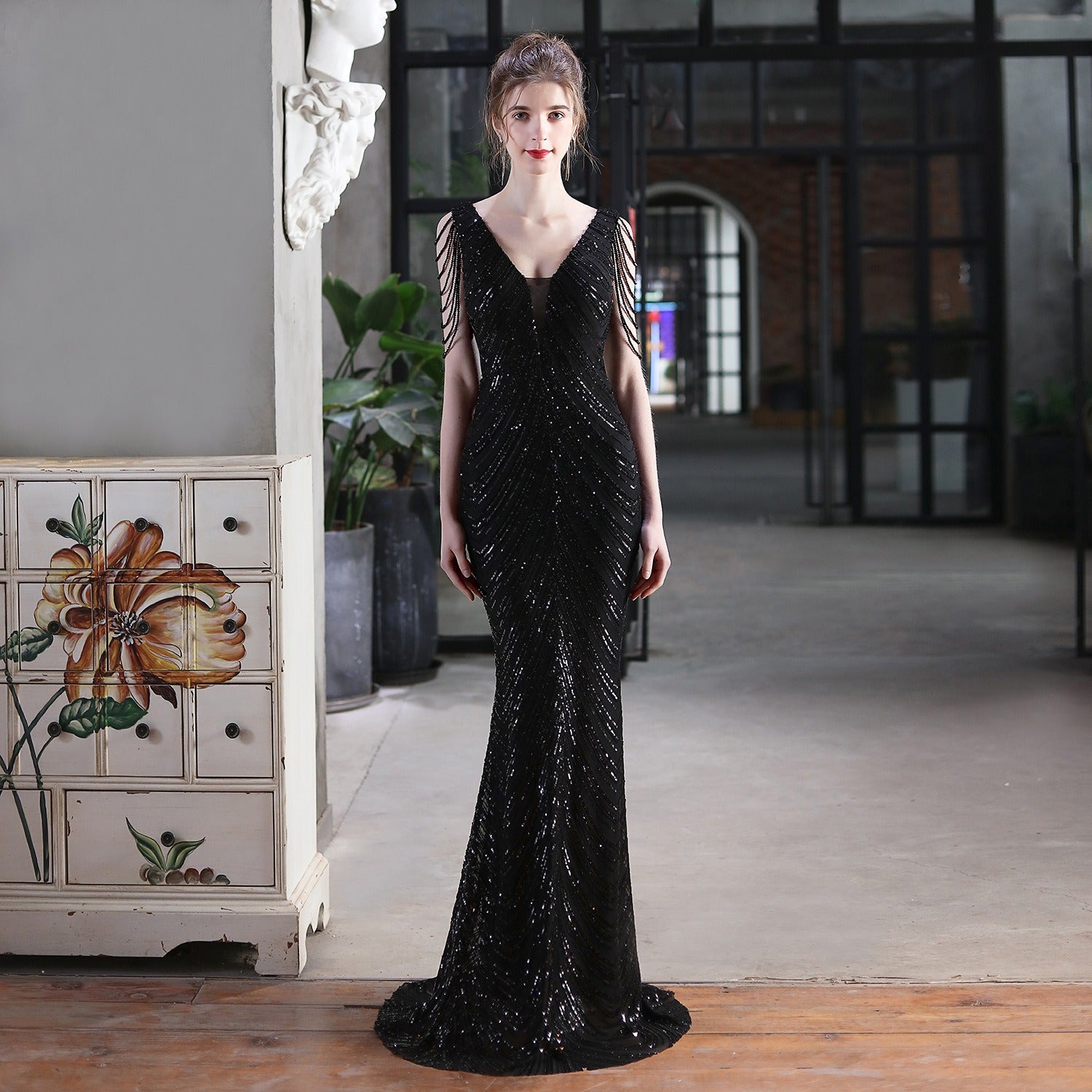 New sequin fishtail long dress performance event banquet car model etiquette evening dress - LaTezza Online Shop
