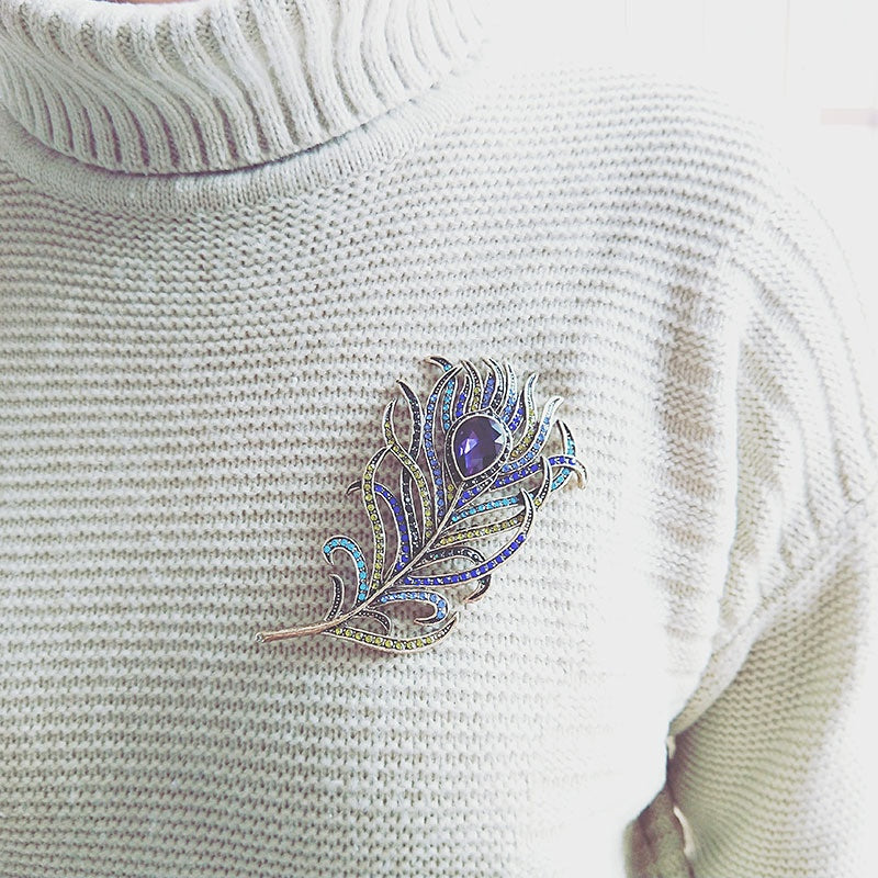 Crystal Peacock Feathers Brooch Boho Enamel Pins Deep Blue Brooches Wedding Accessories - LaTezza Online Shop
