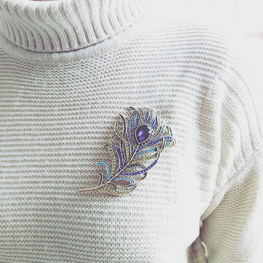 Crystal Peacock Feathers Brooch Boho Enamel Pins Deep Blue Brooches Wedding Accessories - LaTezza Online Shop