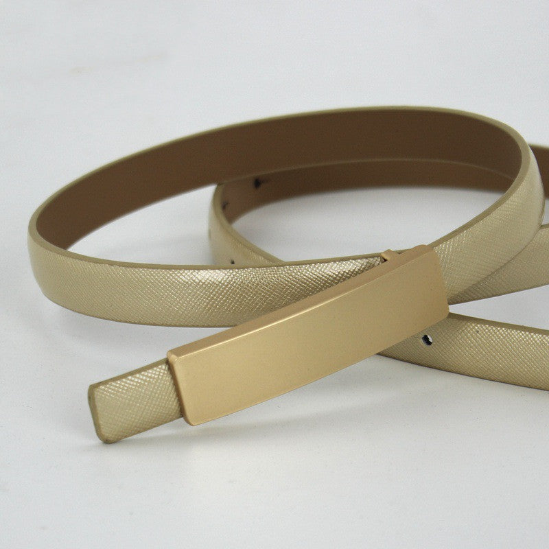 Women's long gold buckle leather leather thin belt - LaTezza Online Shop