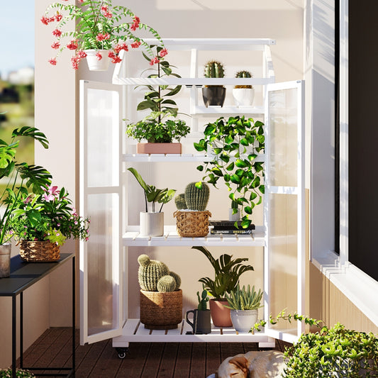TOPMAX 62in Wood Large Greenhouse With Wheels And Adjustable Shelf - LaTezza Online Shop