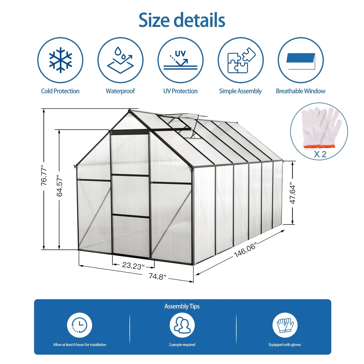 6x12 FT Polycarbonate Greenhouse W  Raised Base  Anchor, Heavy Duty Walk-in - LaTezza Online Shop