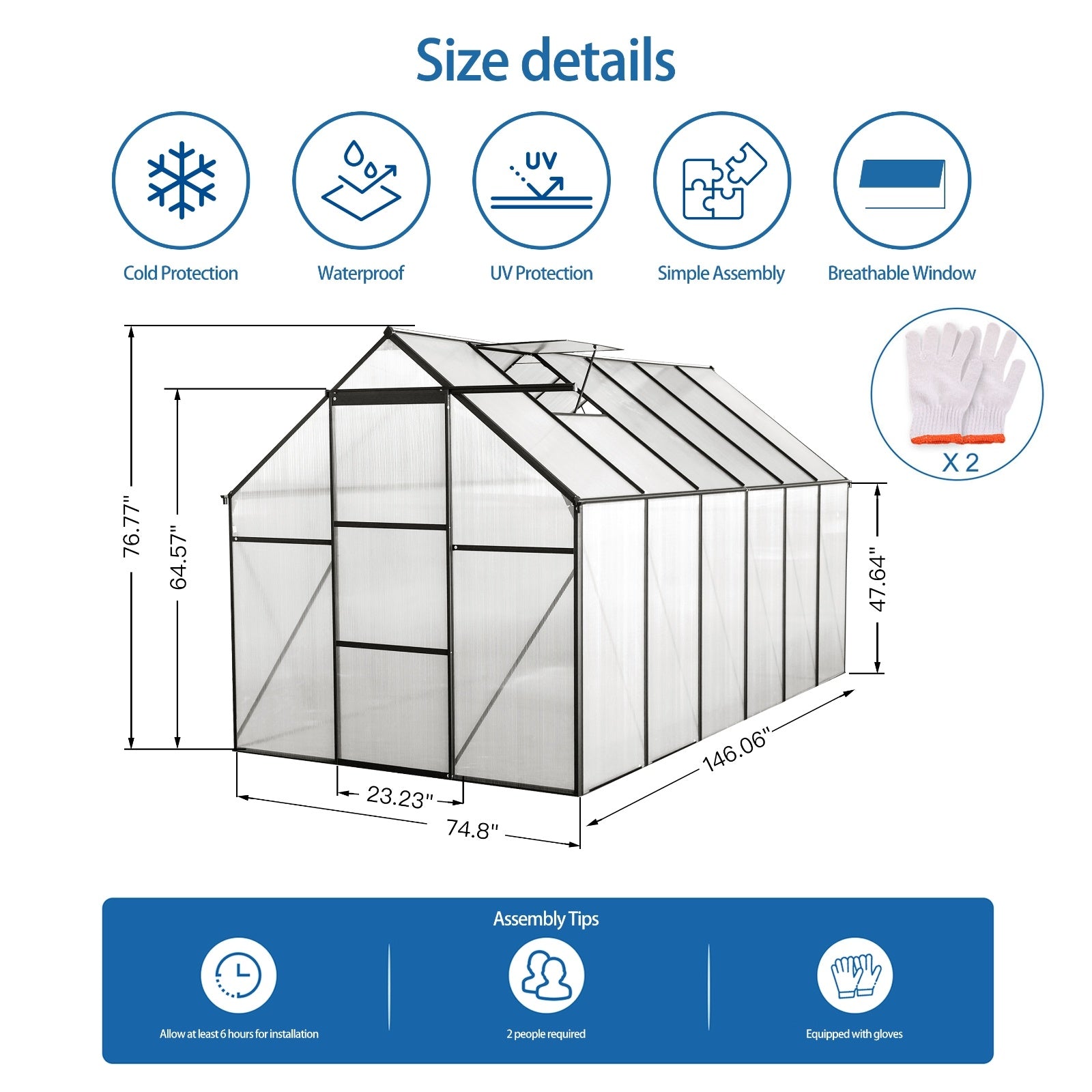 6x12 FT Polycarbonate Greenhouse W  Raised Base  Anchor, Heavy Duty Walk-in - LaTezza Online Shop
