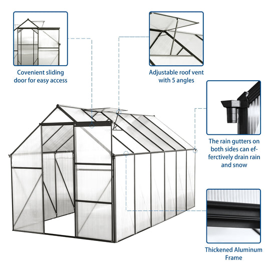 6x12 FT Polycarbonate Greenhouse W  Raised Base  Anchor, Heavy Duty Walk-in - LaTezza Online Shop