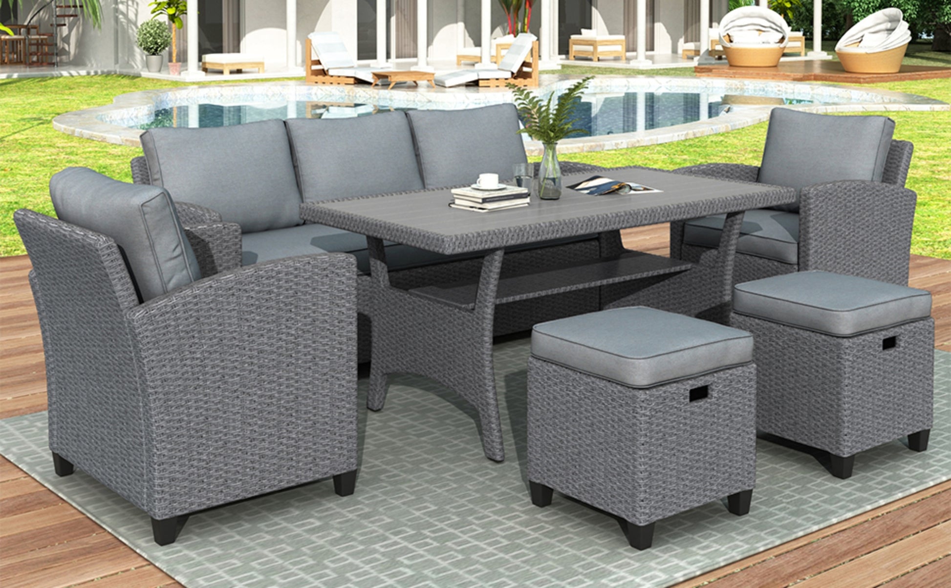 6-piece Outdoor Rattan Courtyard Set - LaTezza Online Shop