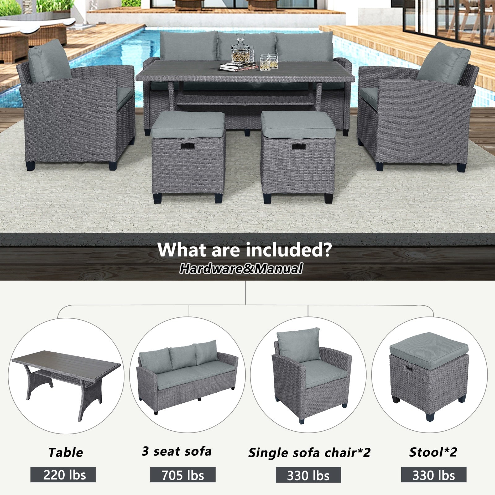6-piece Outdoor Rattan Courtyard Set - LaTezza Online Shop