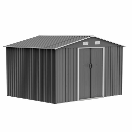10X8 FT Outdoor Storage Shed, Metal Foundation & Lockable Doors Grey - LaTezza Online Shop