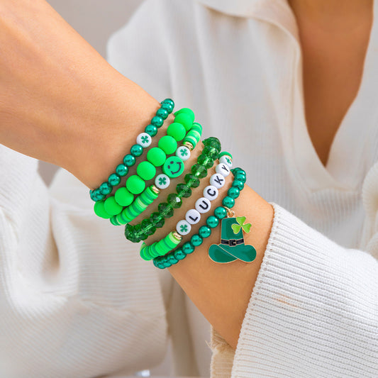 Clover Letter Bracelet, Simple Green Bead Bracelet, Beer Festival Jewelry - LaTezza Online Shop