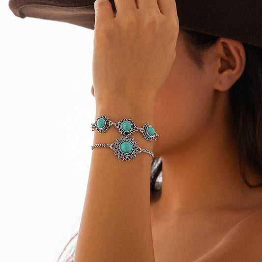 Ethnic style retro alloy turquoise bracelet Bohemian artistic bracelet set for women - LaTezza Online Shop