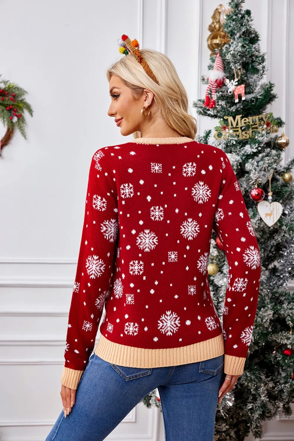 Christmas Pattern Round Neck Long Sleeve Sweater - LaTezza Online Shop