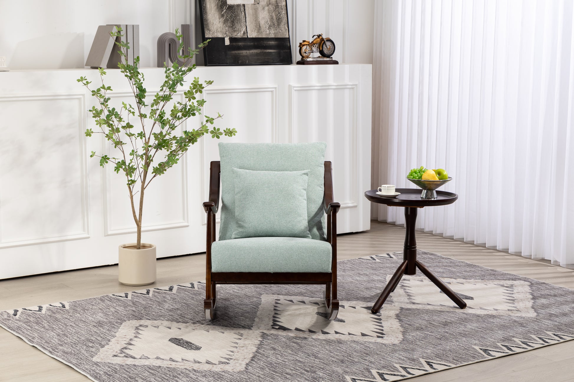 Accent Chair Rocking woven fabric Mid Century Modern Accent Chairs Comfy Upholstered Glider Arm Chair with Solid Wood for Living Room Bedroom Balcony - LaTezza Online Shop