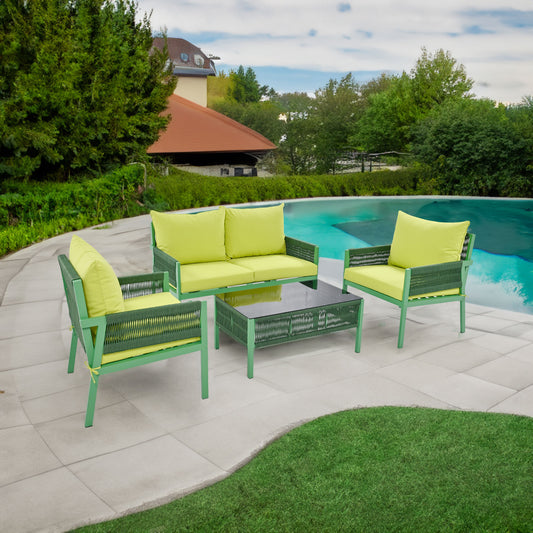 Outdoor Furniture with Tempered Glass Table,  Set Deep Seating with Thick Cushion  (Fluorescent Yellow & Green) - LaTezza Online Shop