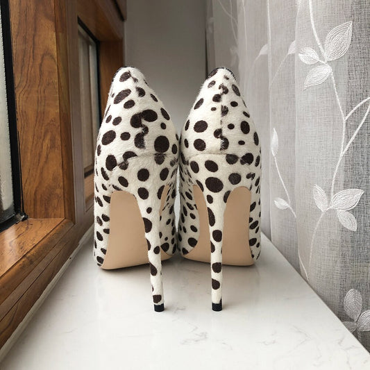 Pumps Polka Dot Print Women Flock Pointy Toe High Heel Shoes Sexy Spotted Pattern Stiletto Pumps - LaTezza Online Shop