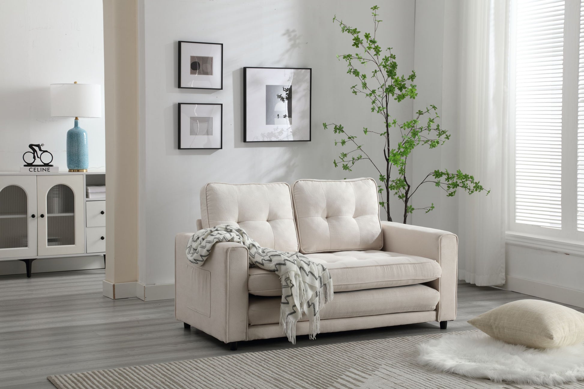 3 Fold Sofa Convertible Futon Couch sleeper sofabed Space saving loveseat Dark Gray & Light Gray & Beige - LaTezza Online Shop