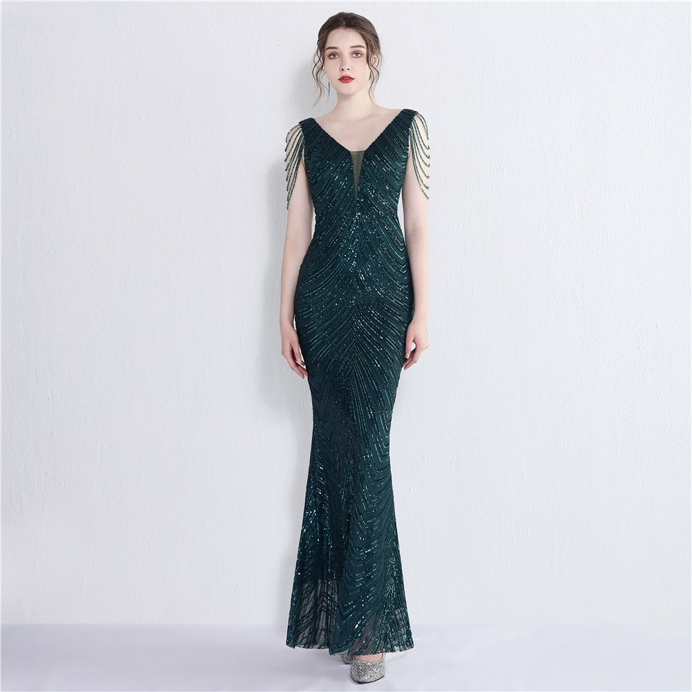New sequin fishtail long dress performance event banquet car model etiquette evening dress - LaTezza Online Shop