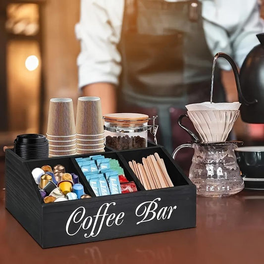 1 Piece Classic Wooden Coffee Bar Storage Box Multi-compartment  Coffee Accessories 