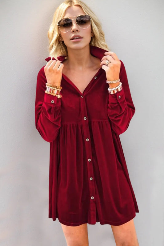 Mini Dress Collared Neck Long Sleeves - LaTezza Online Shop