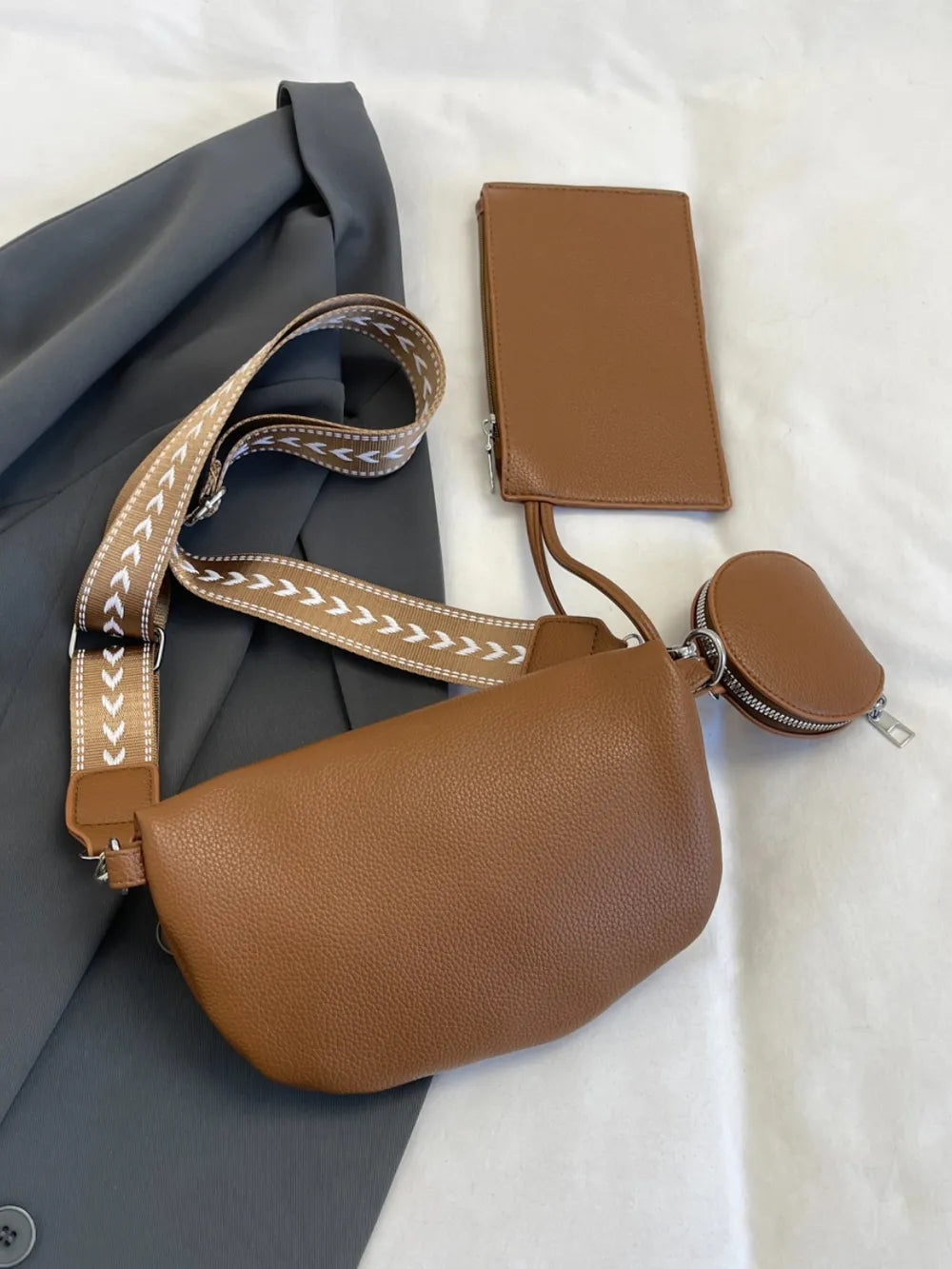 PU Leather Adjustable Strap Crossbody Bag with Coin Purse - LaTezza Online Shop