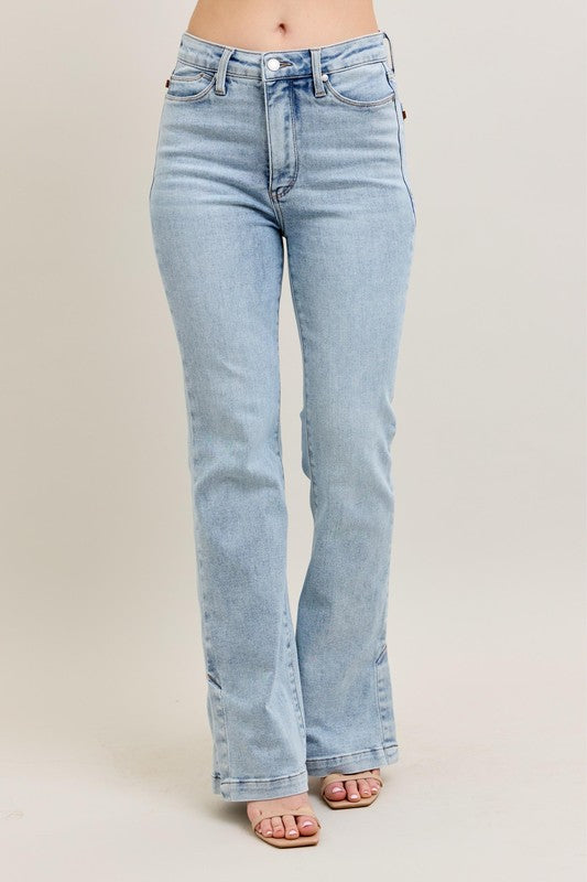 Judy Blue Full Size Tummy Control Vintage Wash Side Slit Slim Boot Jeans Plus Size - LaTezza Online Shop