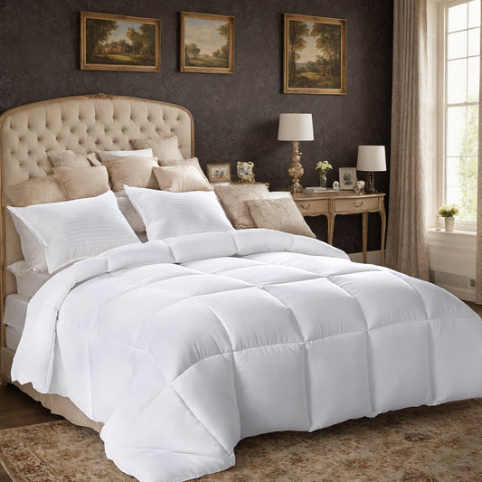 All-polyester Brushed Single Quilt Core Lattice Quilting With Microfiber Filling,  Suitable For All Seasons, Down Quilt Alternative, Breathable And Warm,  White Plaid, OKO-100 Certified, CPC  - LaTezza Online Shop