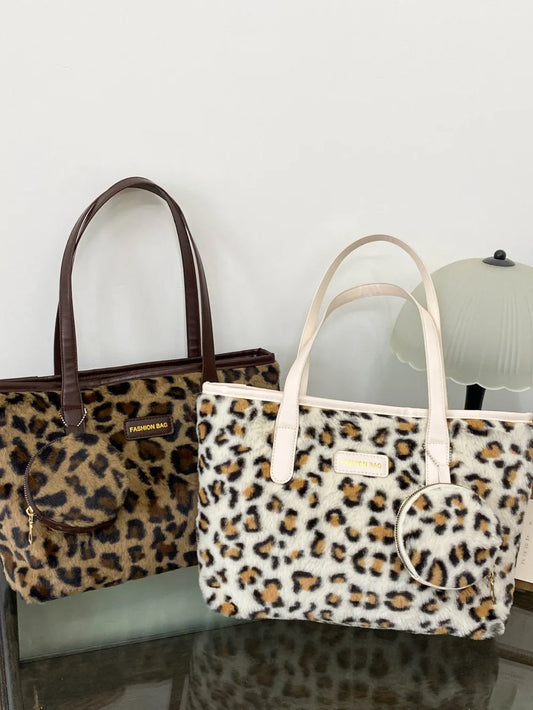 Leopard Faux Fur Tote Bag with Coin Purse - LaTezza Online Shop