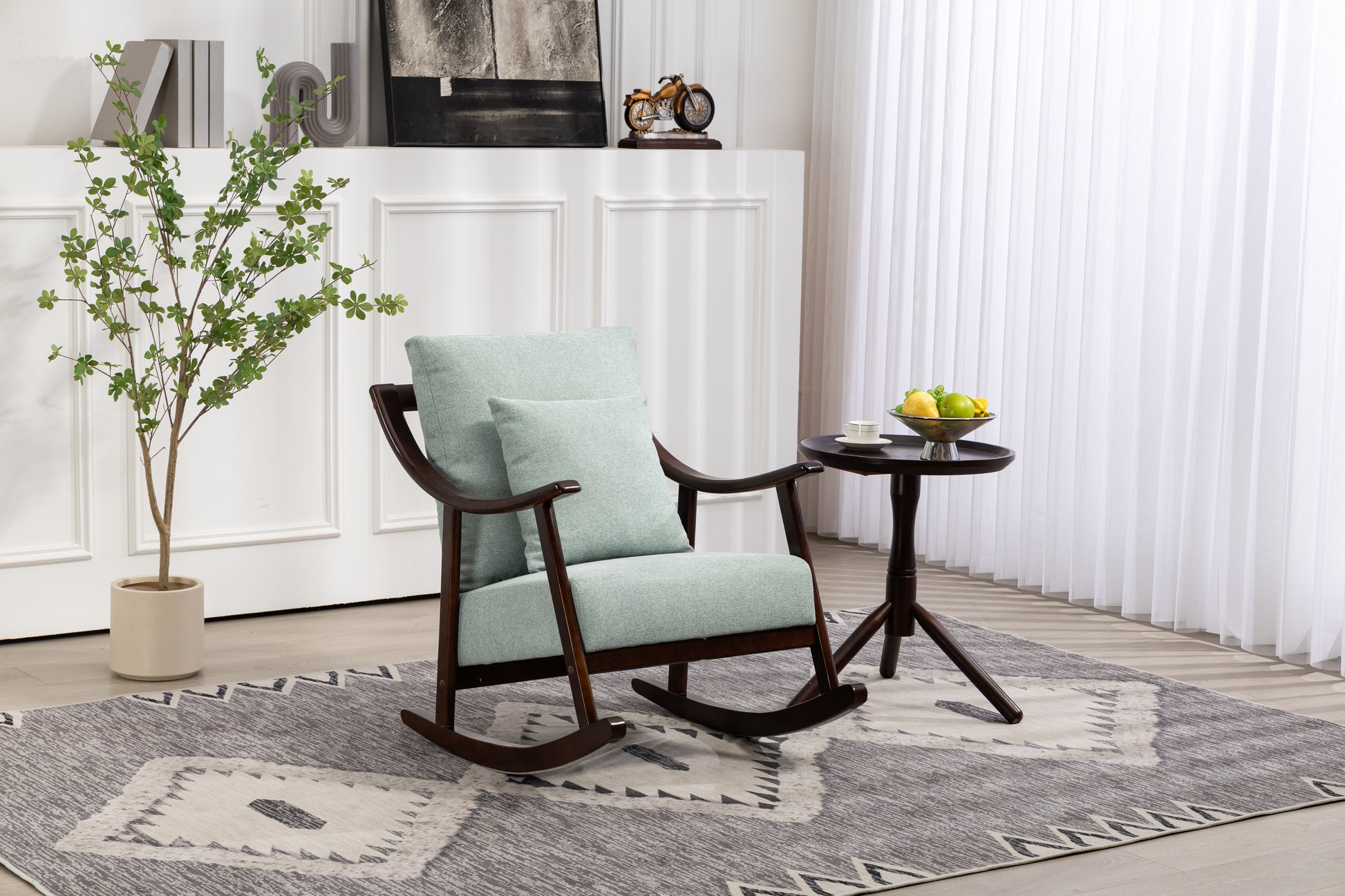 Accent Chair Rocking woven fabric Mid Century Modern Accent Chairs Comfy Upholstered Glider Arm Chair with Solid Wood for Living Room Bedroom Balcony - LaTezza Online Shop