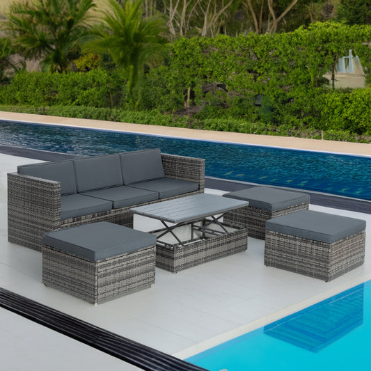 Patio Furniture, Outdoor Furniture, Seasonal PE Wicker Furniture,5 Set Wicker Furniture With Plywood Coffee Table - LaTezza Online Shop