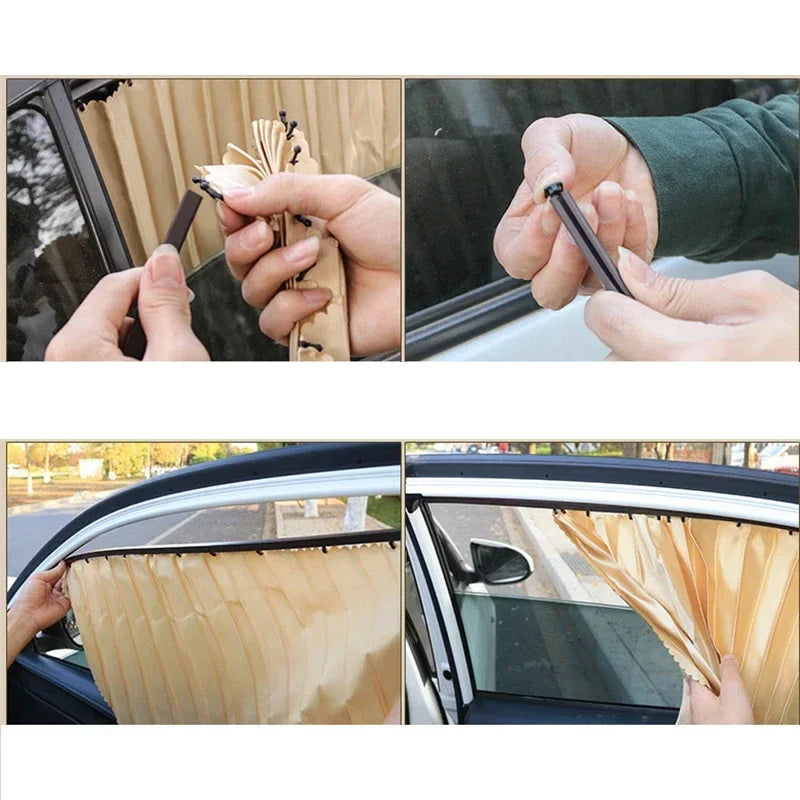 4Pcs Car Sunshade Window Curtain UV Protection Heat Insulation Car Interior Accessories No Hole Punching Magnetic Track Curtains
