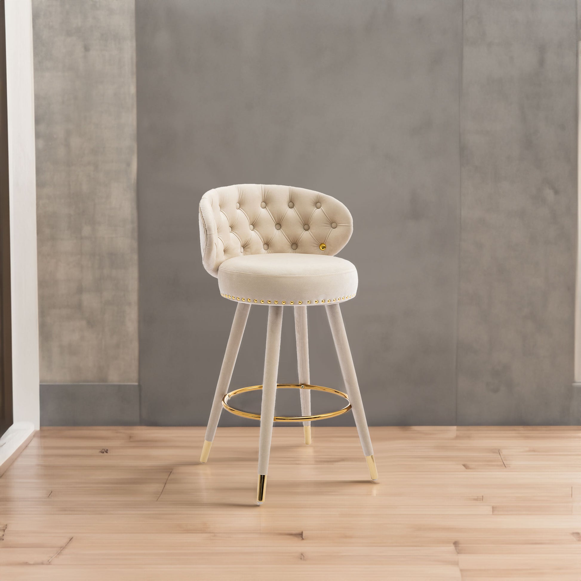 COOLMORE Counter Height Bar Stools Set of 2 for Kitchen Counter Solid Wood Legs with a fixed height of 360 degrees Beige - LaTezza Online Shop