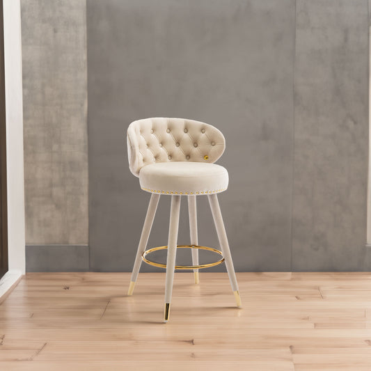 COOLMORE Counter Height Bar Stools Set of 2 for Kitchen Counter Solid Wood Legs with a fixed height of 360 degrees Beige - LaTezza Online Shop