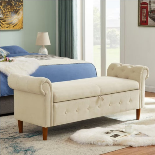 Beige Multifunctional Storage Rectangular Sofa Stool - LaTezza Online Shop