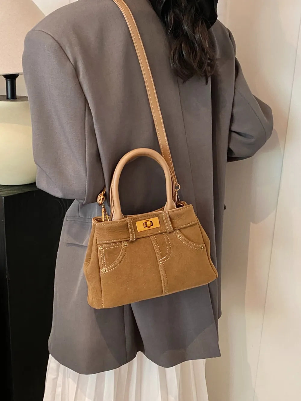 Suede Adjustable Strap Double-Use Handbag - LaTezza Online Shop
