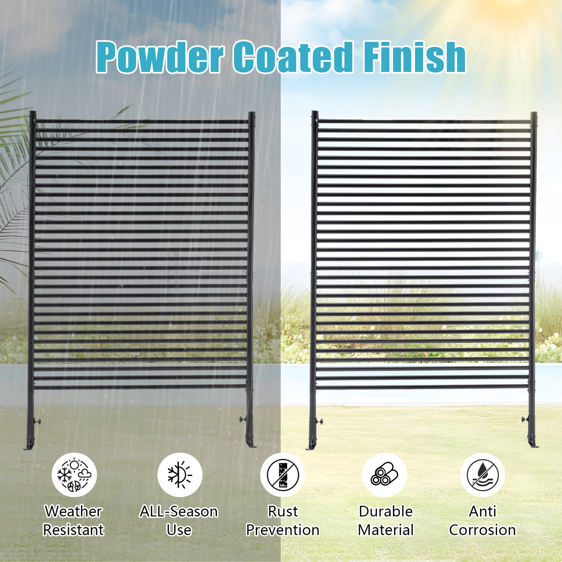 71.26''x46.65'' Outdoor Privacy Screens Freestanding Metal Fence Panels Slatted With Stand Black - LaTezza Online Shop