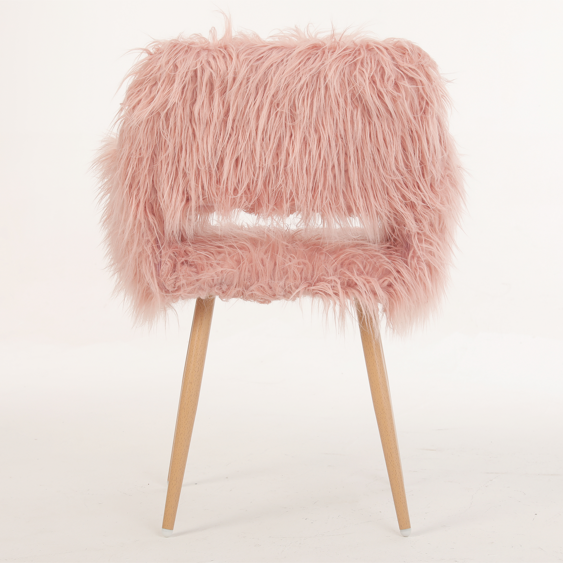 PINK Faux Fur Upholstered Make up chair Side Dining Chair with Metal Leg(PINK+Beech Metal Leg) - LaTezza Online Shop