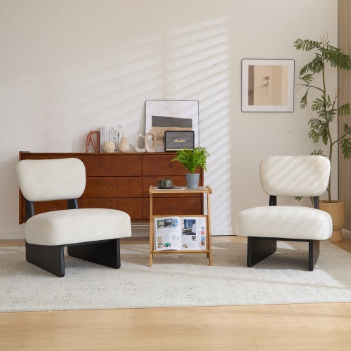 Set Of 2  Modern Beige Lounge Chair With Polyester Upholstery Sturdy Black Wood Base - LaTezza Online Shop