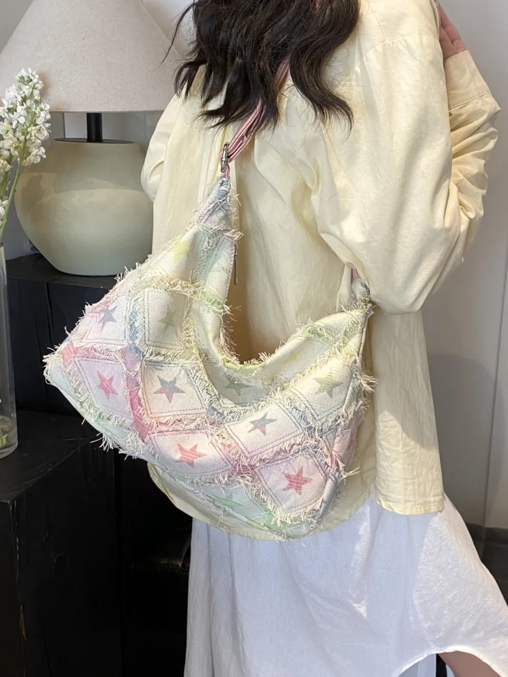 Raw Hem Denim Shoulder Bag - LaTezza Online Shop