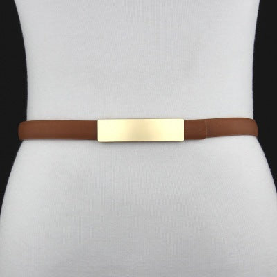 Women's long gold buckle leather leather thin belt - LaTezza Online Shop