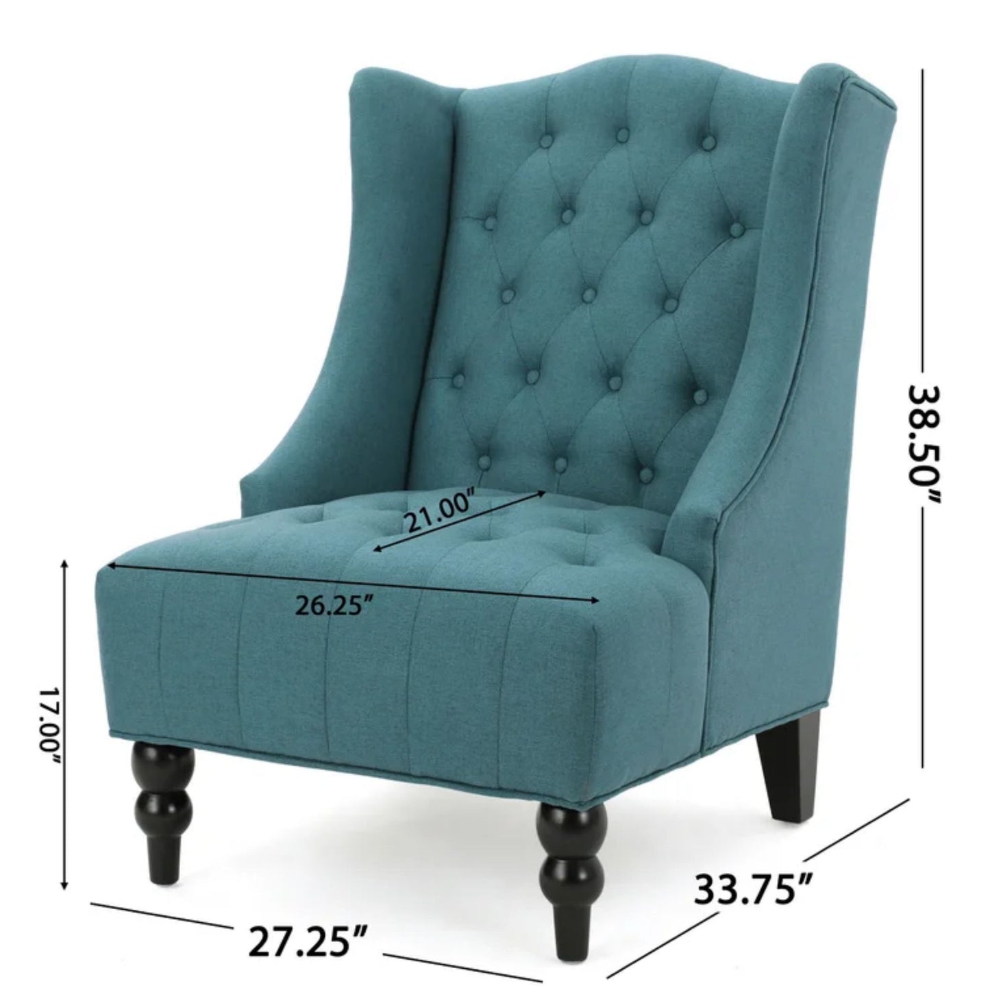Teal Upholstered Wingback Chair with Birch Wood Legs - LaTezza Online Shop