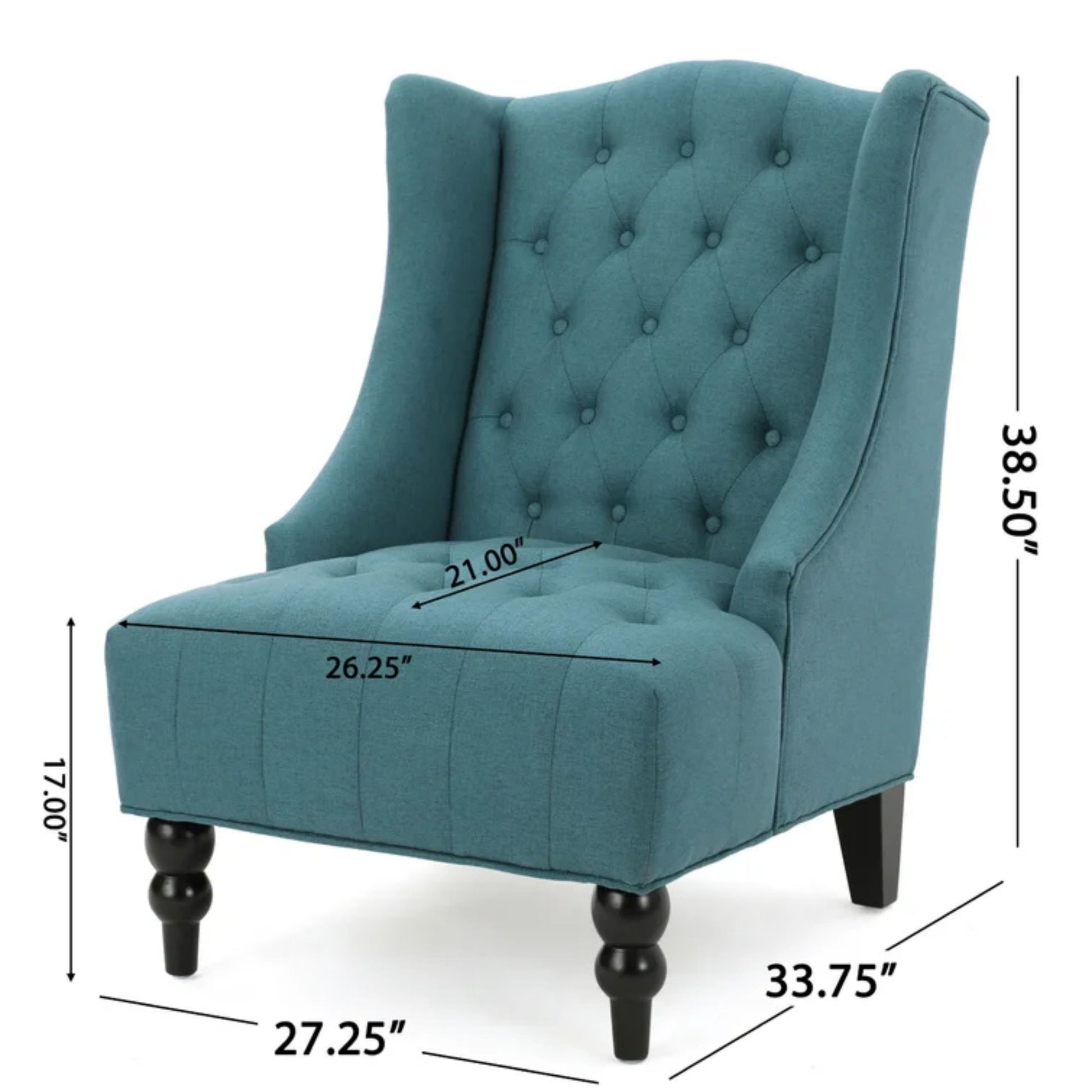 Teal Upholstered Wingback Chair with Birch Wood Legs - LaTezza Online Shop
