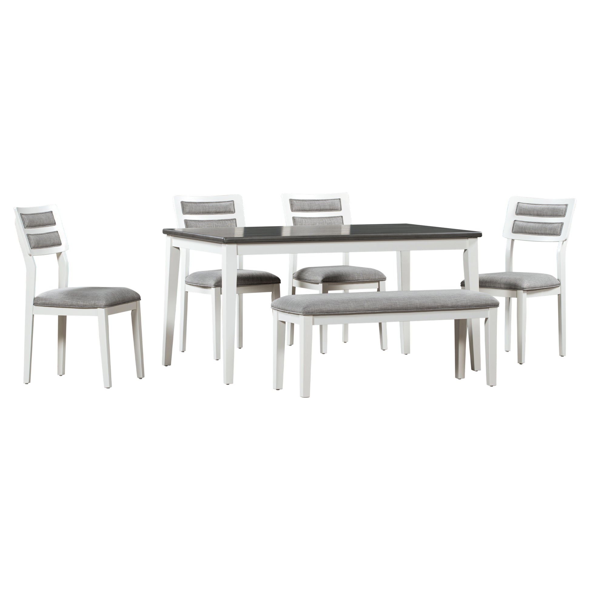 TREXM Classic and Traditional Style 6 - Piece Dining Set, Includes Dining Table  4 Upholstered Chairs & Bench (White+Gray) - LaTezza Online Shop